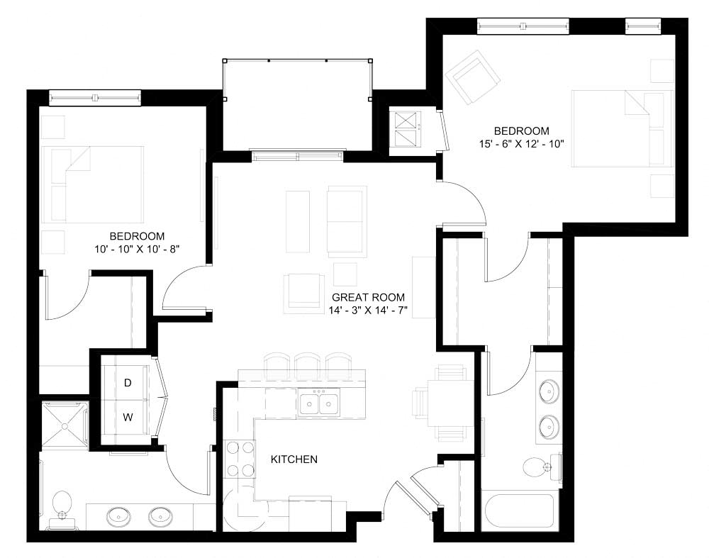 The Palisade 2-bedroom floor plan layout